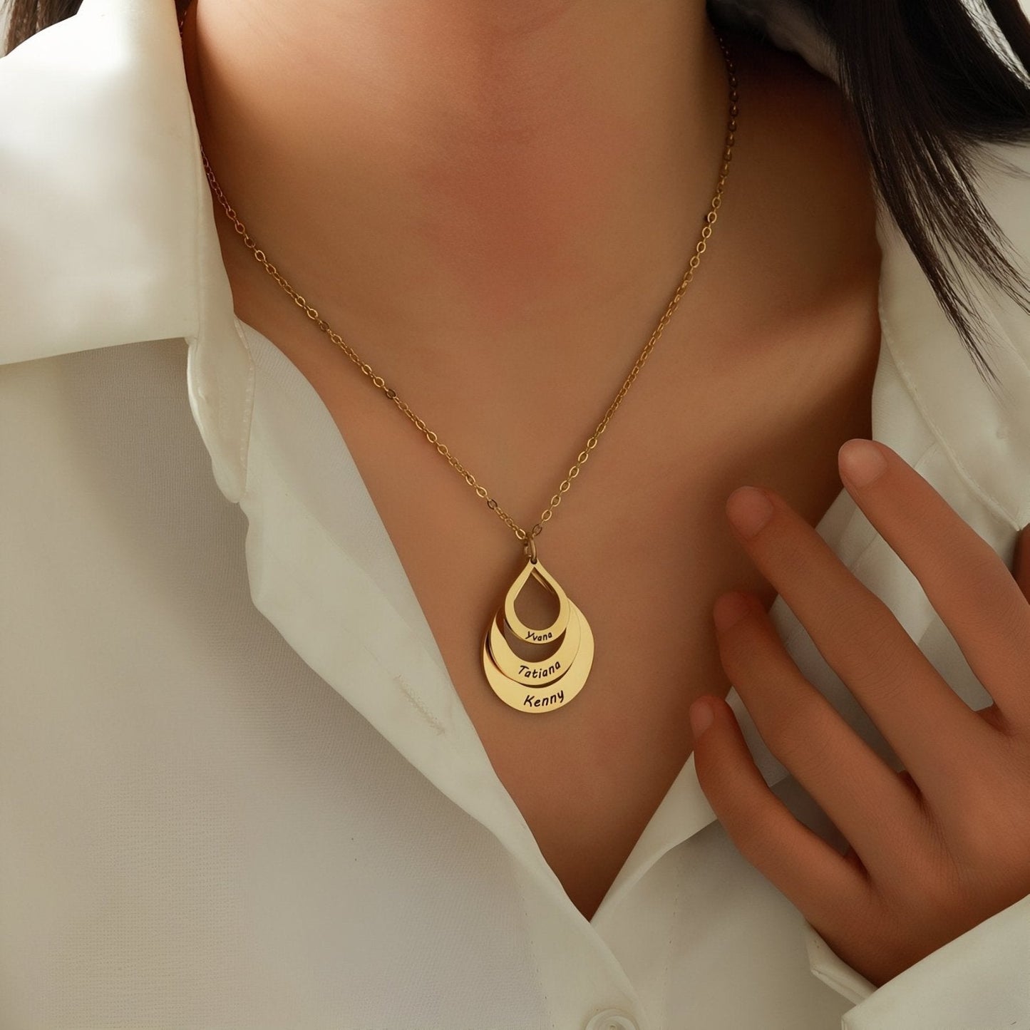 Gouttes Éternelles™ - Collier pendentif goutte en acier inoxydable